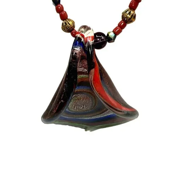 NEW Multicolor Murano Glass Beads Pendant Necklace Handcrafted Abstract Design - Picture 8 of 15